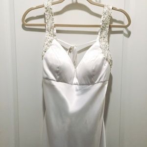 Faviana White Silk Long Evening Gown